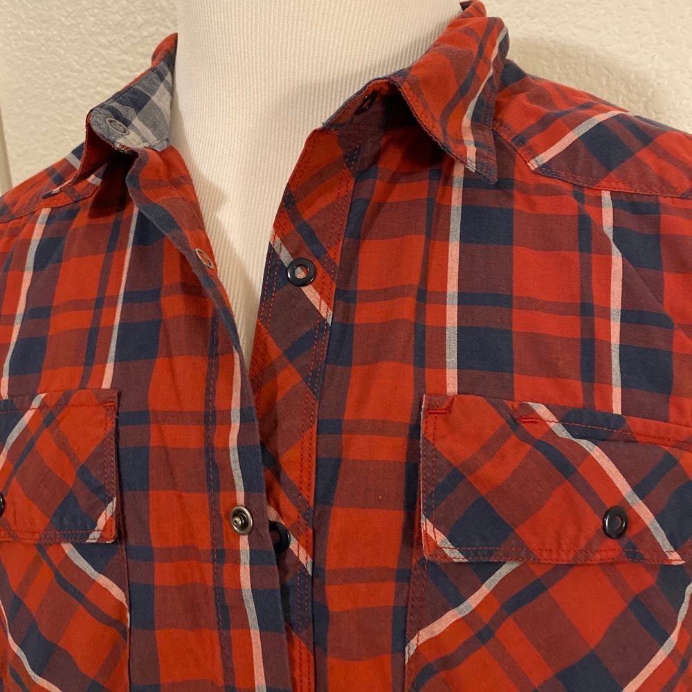 The North Face Red and Blue Plaid Casual Button Down Shirt